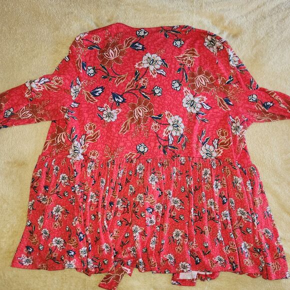 TORRID Size 2 Orange Floral Knit Babydoll Jacket Self-tie closure 3/4 Sleeve - Picture 5 of 5